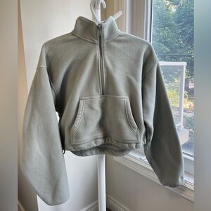 TNA polar fleece cropped quarter zip in sage green, size small